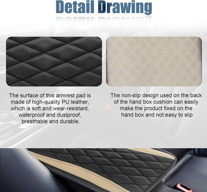 Vrasly Car Center Console Cover, Universal Leather Waterproof Armrest Seat Box Cover Protector, Comfortable Car Decor Accessories Fit for Most Cars, Vehicles, SUVs-khaki - Image 3